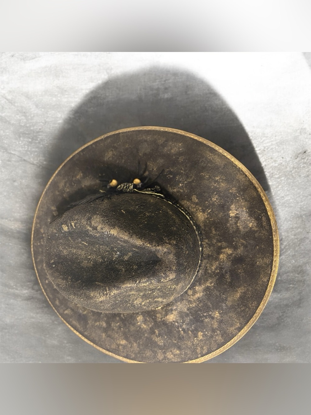 Men's Distressed Black Western Fedora Hat with Gold Accents